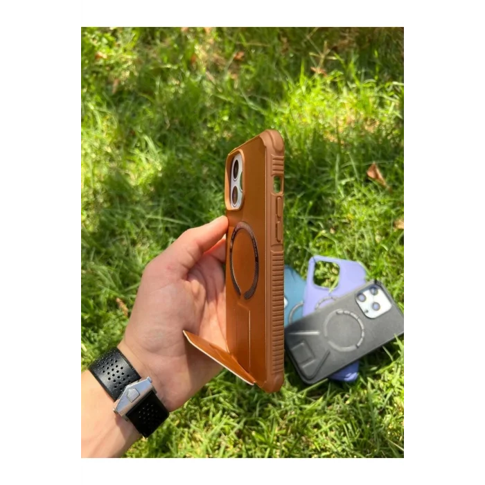 İphone 14 Pro Max Magsafe Leather Stantlı Telefon Kılıfı