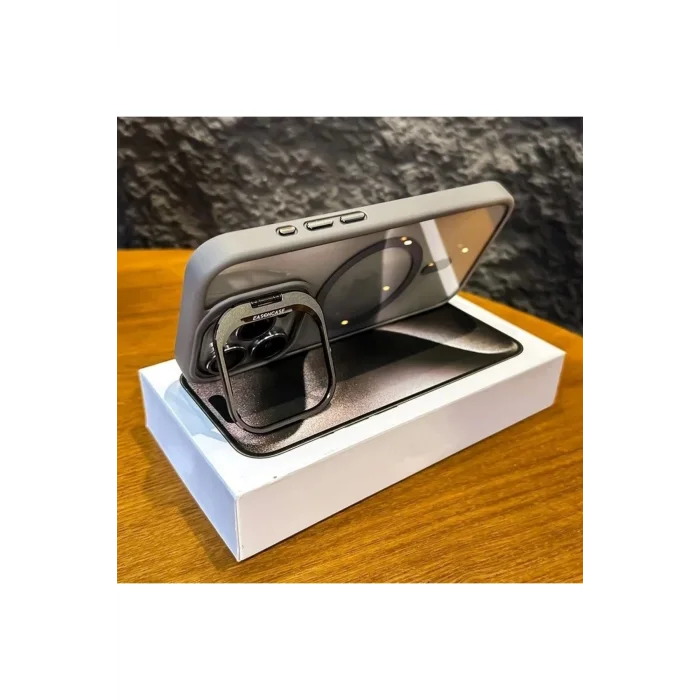 iPhone 14 Pro Max Uyumlu Kılıf Klon Stantlı + Lens Korumalı MagSafe Kapak