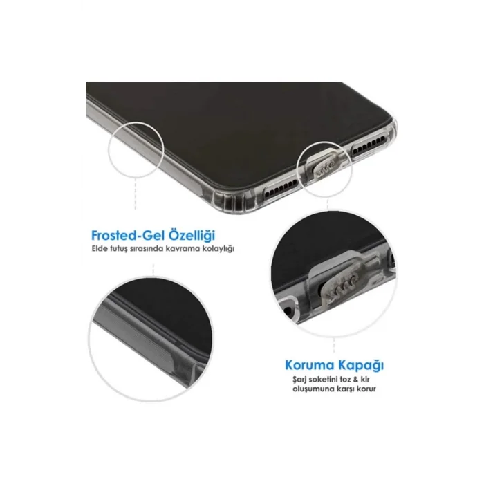 İphone 14 Pro Şeffaf Korumalı Tıpalı Silikon Kapak-Kılıf