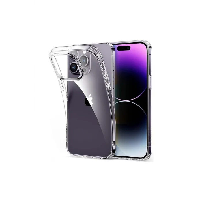 İphone 14 Pro Şeffaf Korumalı Tıpalı Silikon Kapak-Kılıf