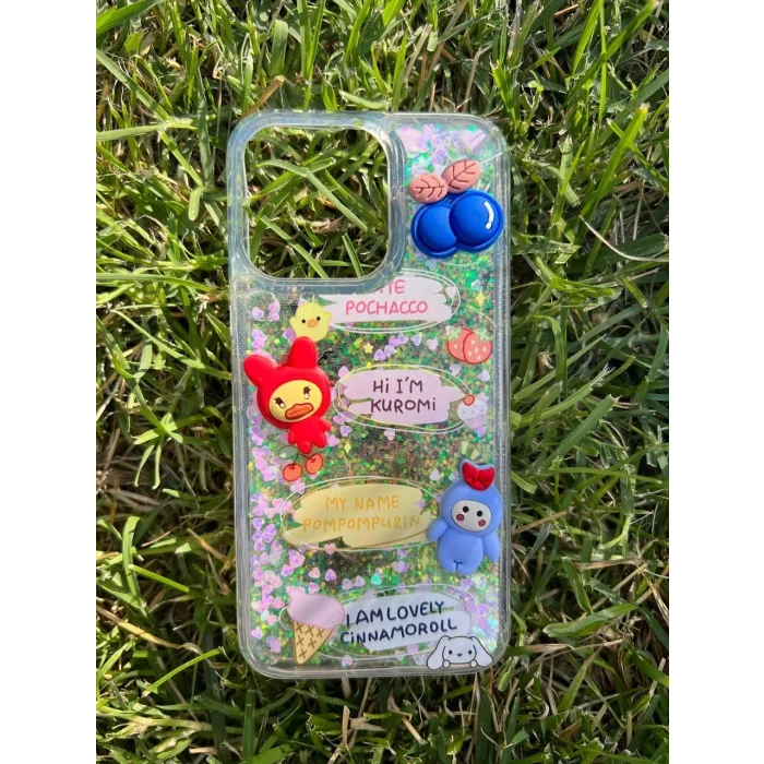 İphone 14 Pro Uyumlu Sulu Simli Karakterli Telefon Kılıfı