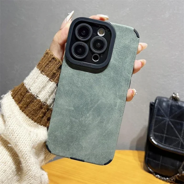 İphone 15 İle Uyumlu Premium Suni Suet Kamera Korumalı Kılıf