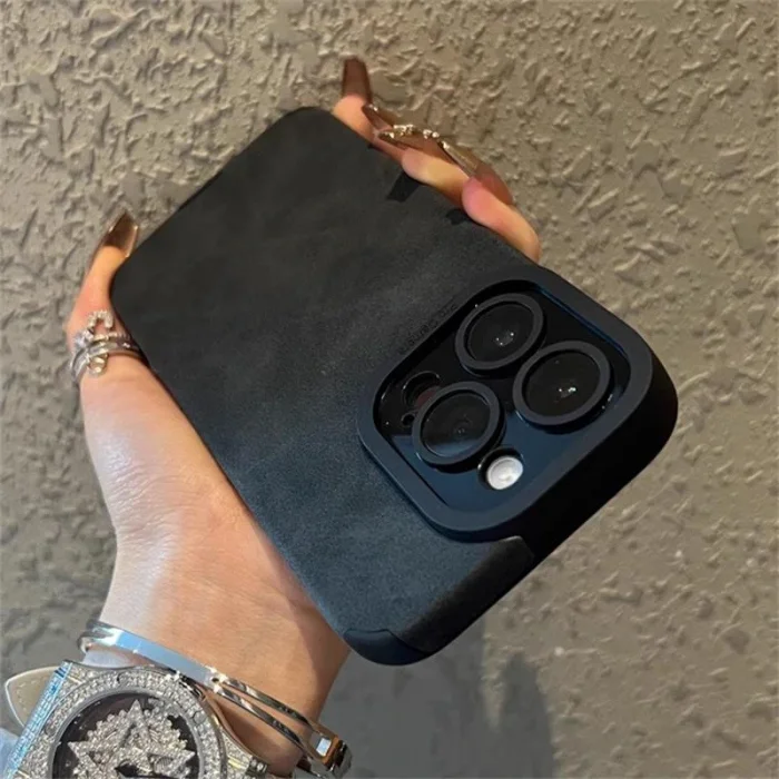 İphone 15 İle Uyumlu Premium Suni Suet Kamera Korumalı Kılıf