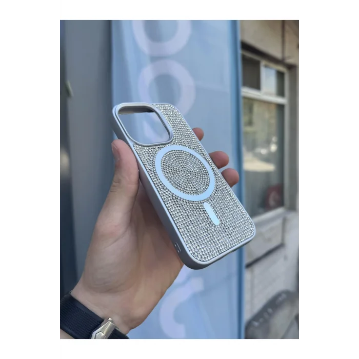 İphone 15 Pro Kılıf Diamont MagSafe Hologramlı Kapak