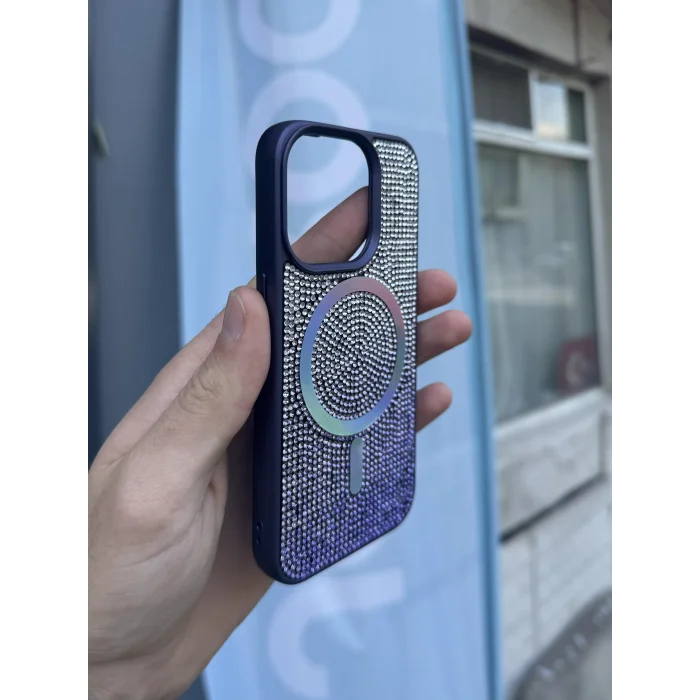 İphone 15 Pro Kılıf Diamont MagSafe Hologramlı Telefon Kılıfı