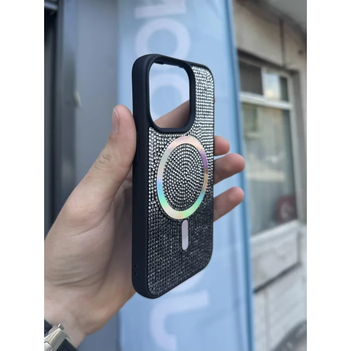 İphone 15 Pro Kılıf Diamont MagSafe Hologramlı Telefon Kılıfı