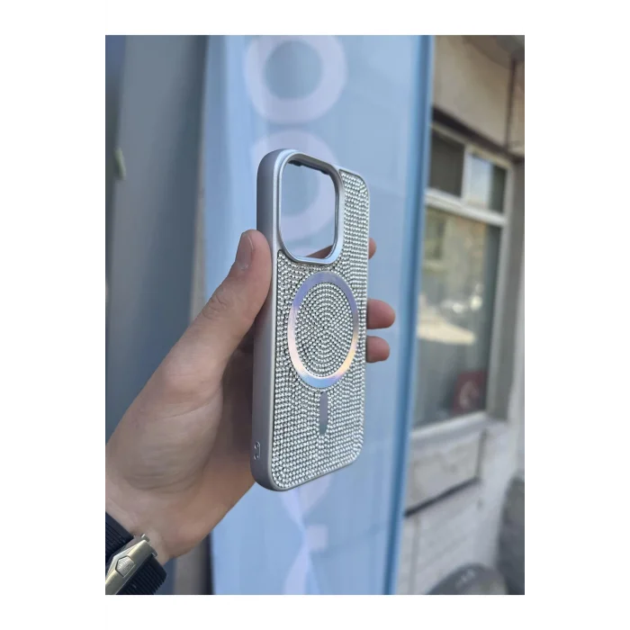 İphone 15 Pro Kılıf Diamont MagSafe Hologramlı Kapak