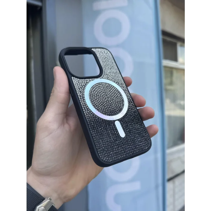 İphone 15 Pro Max Kılıf Diamont MagSafe Hologramlı Telefon Kılıfı