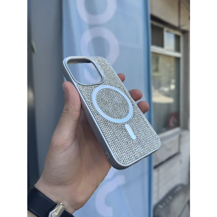 İphone 15 Pro Max Kılıf Diamont MagSafe Hologramlı Telefon Kılıfı