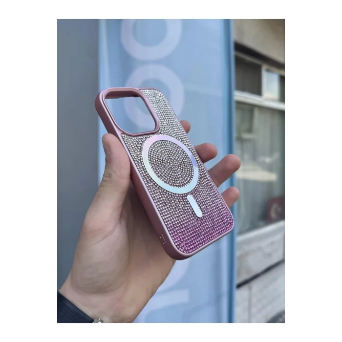İphone 15 Pro Max Kılıf Diamont MagSafe Hologramlı Kapak