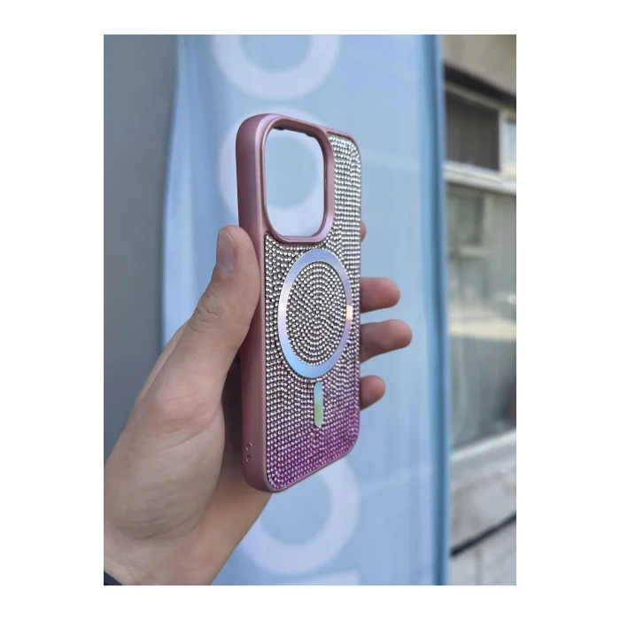 İphone 15 Pro Max Kılıf Diamont MagSafe Hologramlı Kapak