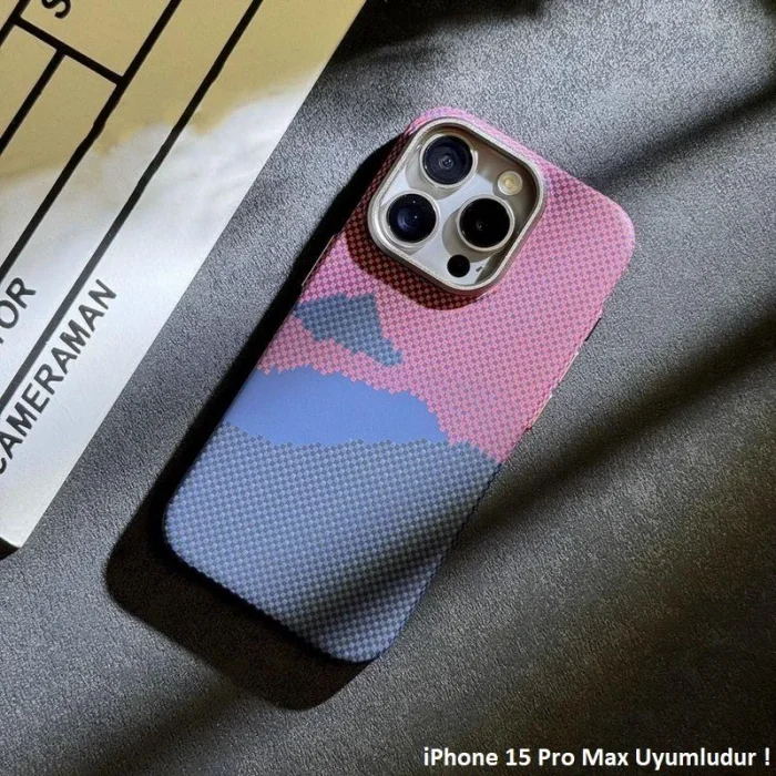 iPhone 15 Pro Max MagSafe Uyumlu Kılıf Carbon Desenli Premium Telefon Kılıfı