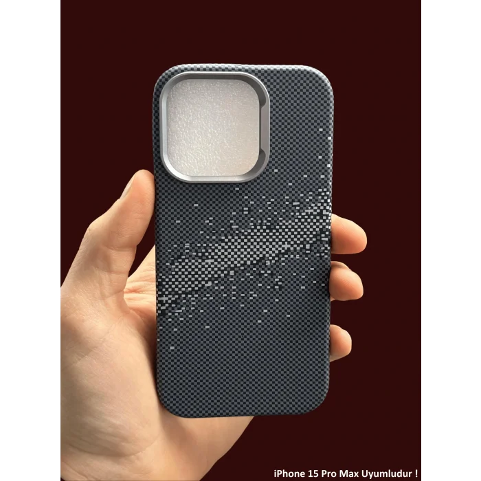 iPhone 15 Pro Max MagSafe Uyumlu Kılıf Carbon Desenli Premium Telefon Kılıfı