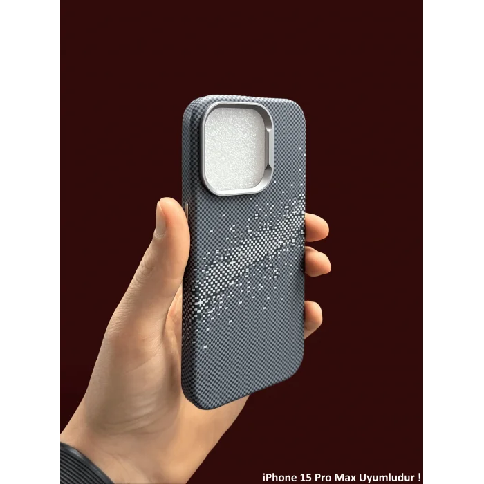 iPhone 15 Pro Max MagSafe Uyumlu Kılıf Carbon Desenli Premium Telefon Kılıfı