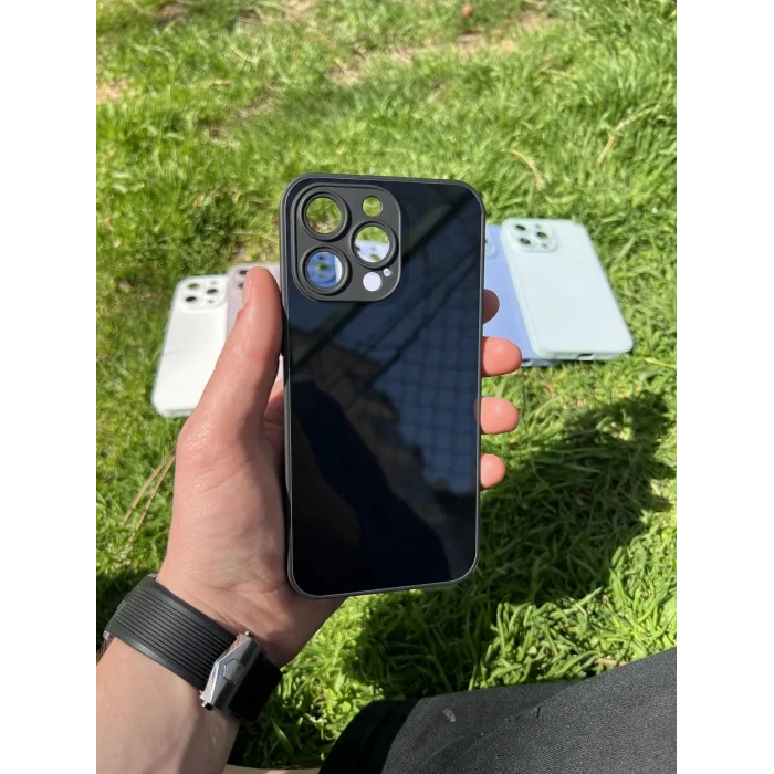 İphone 15 Pro Max Uyumlu Parlak Premium Renkli Cam Telefon Kılıfı