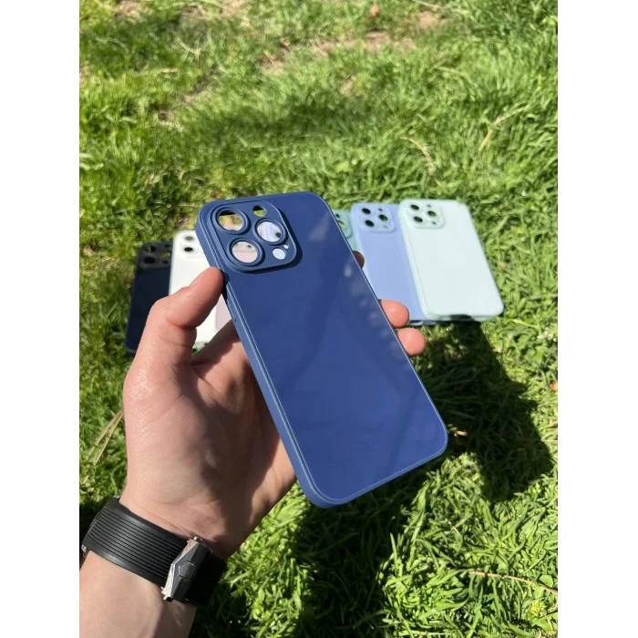 İphone 15 Pro Max Uyumlu Parlak Premium Renkli Cam Telefon Kılıfı