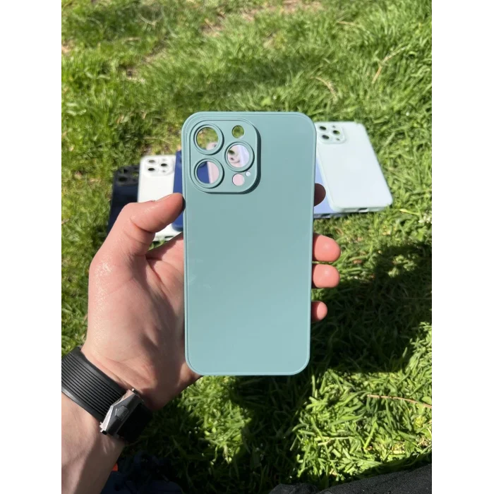 İphone 15 Pro Uyumlu Parlak Premium Renkli Cam Telefon Kılıfı