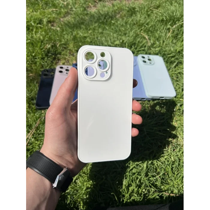 İphone 15 Pro Uyumlu Parlak Premium Renkli Cam Telefon Kılıfı