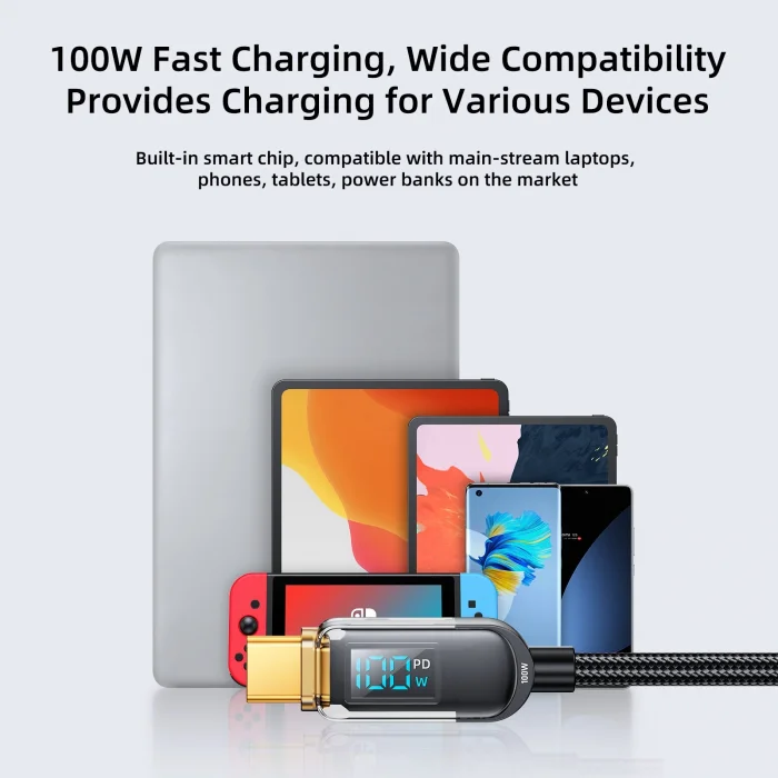 Joyroom 100W Type-C to Type-C Digital Display Fast Charging Data Cable 1.2m-Blue