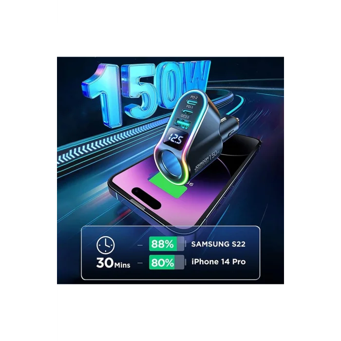 Joyroom 150W 4 Port Led Ekranlı Araç şarj