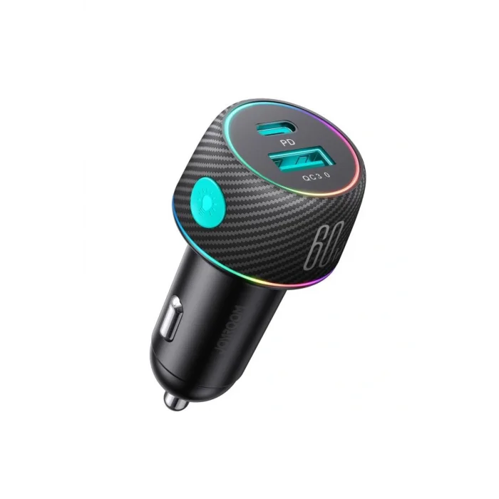 JOYROOM 60W USB/USB-C / Type-C Araç Şarj Cihazı Siyah Çakmaklık