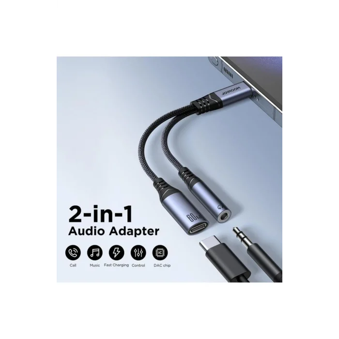 Joyroom Audio Adaptör 2İN1 (Type-C to 3.5mm+Type-C)-Siyah
