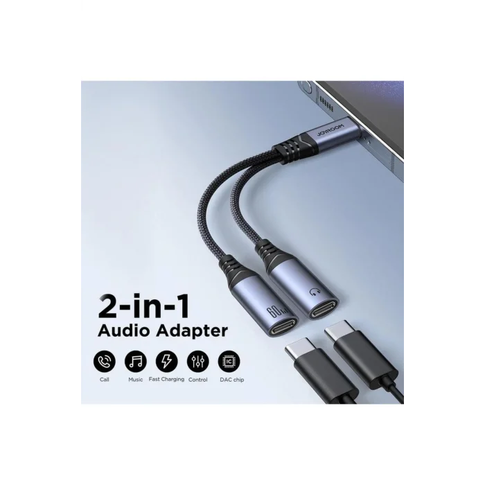 Joyroom Audio Adaptör 2in1 (Type-C to Dual Type-C)-Siyah