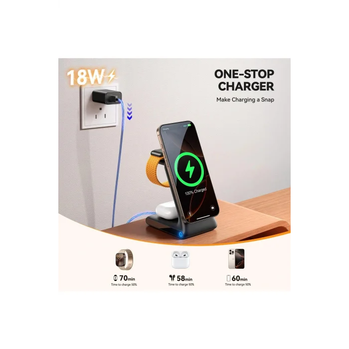 Joyroom W15 3in 1 Katlanabilir Çoklu Masaüstü Kablosuz Şarj Standı