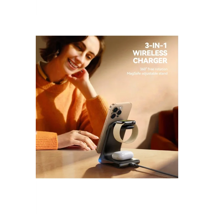 Joyroom W15 3in 1 Katlanabilir Çoklu Masaüstü Kablosuz Şarj Standı