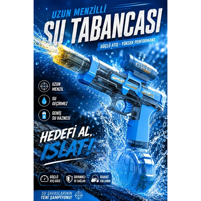 Şarjlı Geri Tepmeli Işıklı Tam Otomatik Su Tabancası