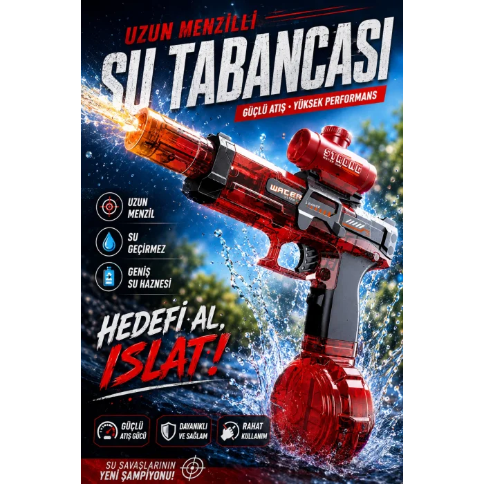 Şarjlı Geri Tepmeli Işıklı Tam Otomatik Su Tabancası