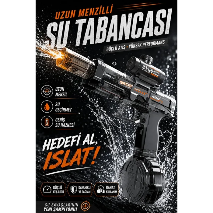 Şarjlı Geri Tepmeli Işıklı Tam Otomatik Su Tabancası