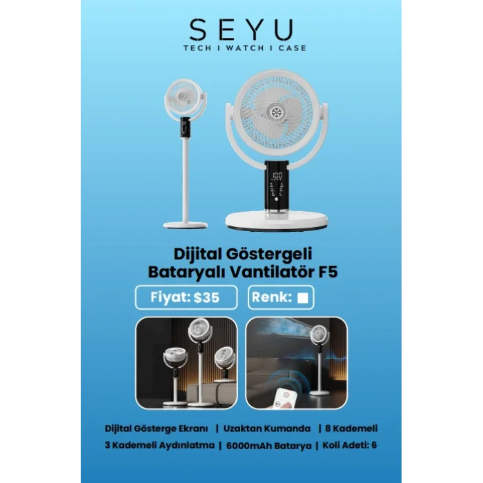 Seyü Dijital Göstergelı Bataryalı Vantilatör