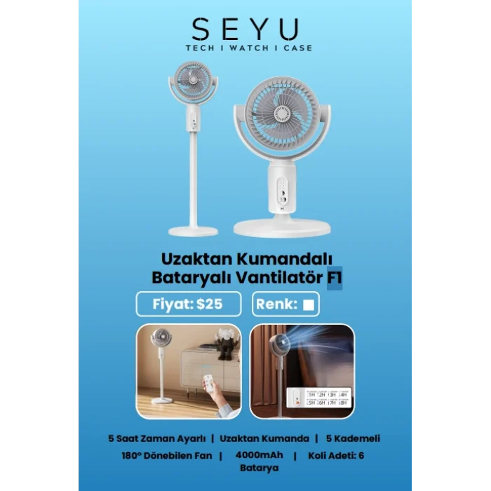 Seyü Uzaktan Kumandalı Bataryalı Vantilatör