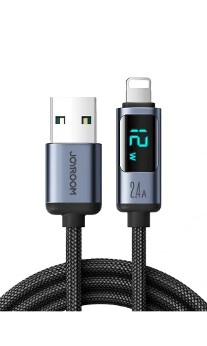 Joyroom 2,4A USBden Lighting Dijital Ekranlı Göstergeli Şarj Kablosu 1.2MT