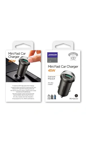 Joyroom C-A35 45W Hızlı Araç Şarjı USB-C PD 3.0 Quick Charge 3.0