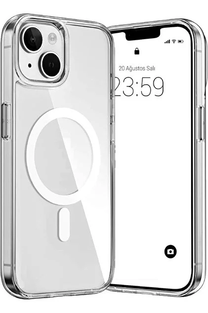 İphone 15 Plus Magsafe Sert Şeffaf Telefon Kılıfı