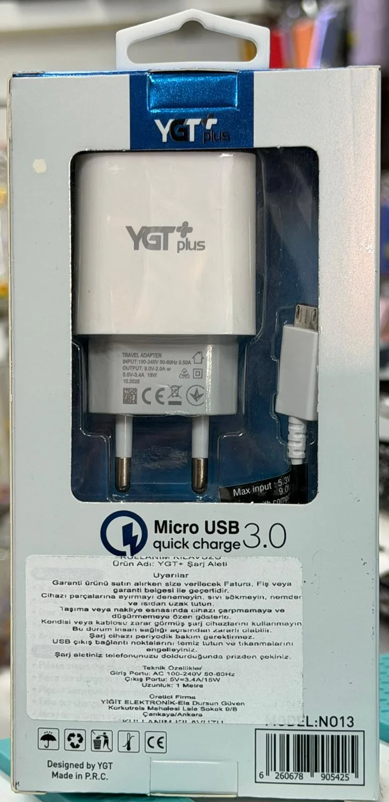 YGT+Mİ9 QUİCK3,0 15W MİKRO ŞARJ ALETİ