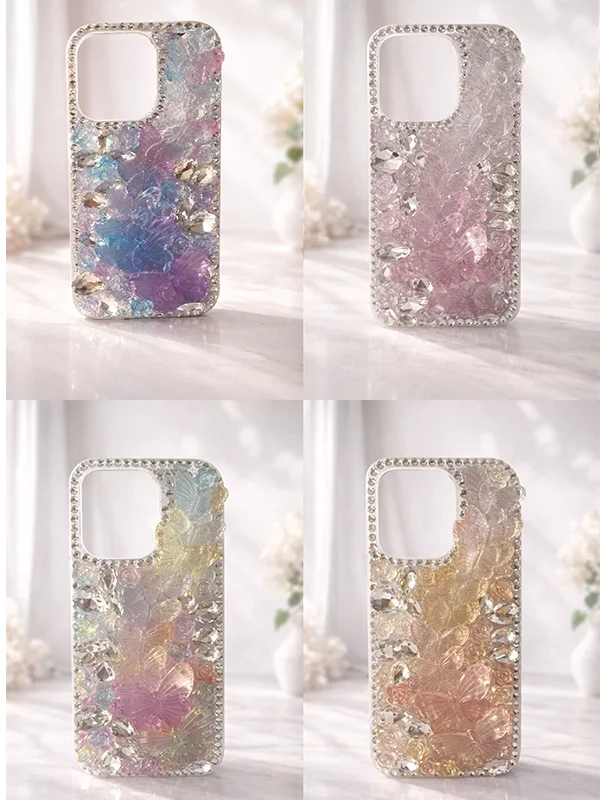 İphone 14 Pro Max ile Uyumlu Kelebek Taşlı Zarif Blur Case