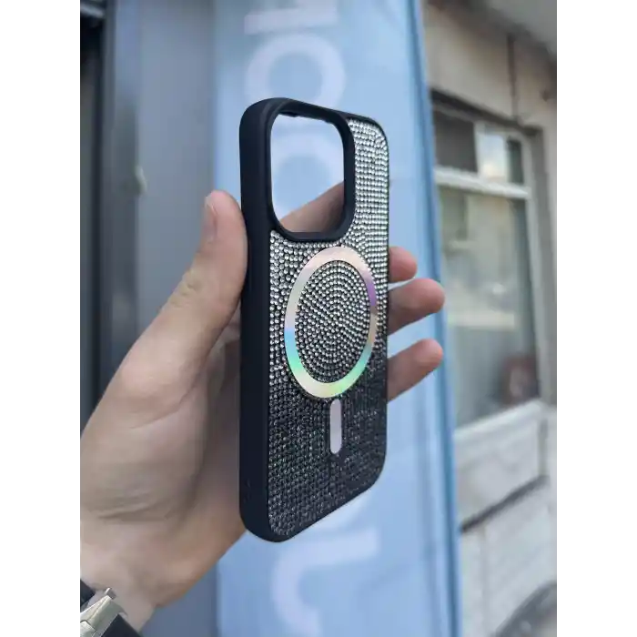 İphone 15 Pro Max Kılıf Diamont MagSafe Hologramlı Kapak
