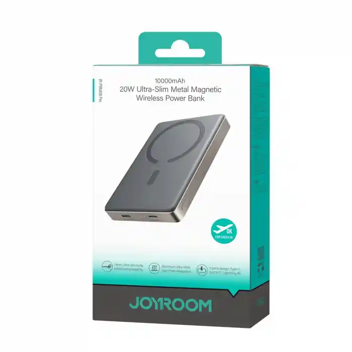Joyroom 20W Ultra-Slim Metal MagSafe Kablosuz Ve Kablolu 20W Hızlı Şarj Power Bank 10.000mAh