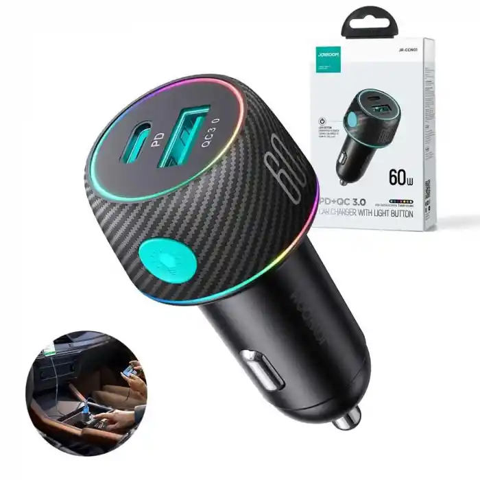 JOYROOM 60W USB/USB-C / Type-C  Araç Şarj Cihazı Siyah Çakmaklık