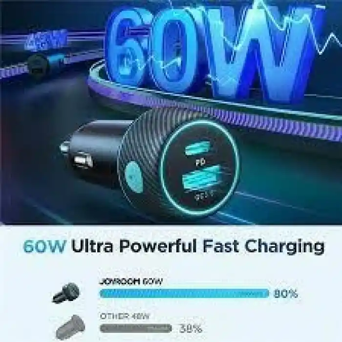 JOYROOM 60W USB/USB-C / Type-C  Araç Şarj Cihazı Siyah Çakmaklık