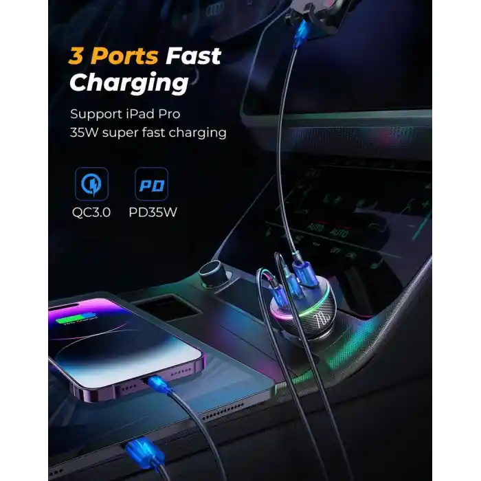 Joyroom 70W 3 Baglantı Noktalı Port Araç Şarj Çakmaklık Girişi