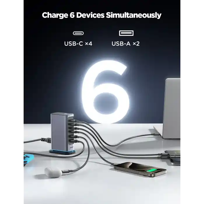 Joyroom JR-TCM02 65W 6 İn 1 Masa Üstü Şarj Adaptörü Ve Standı