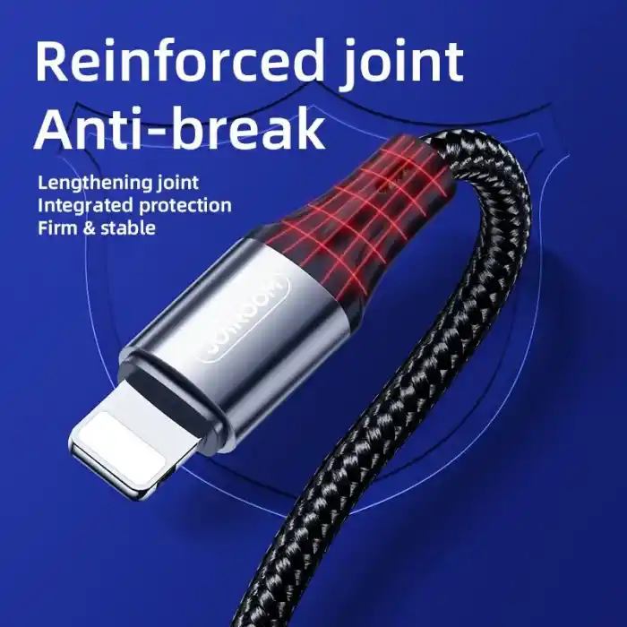 Joyroom S-1230N6 iPhone Lightning Hızlı Şarj ve Data Kablosu Örgü 3A 1.2M Siyah