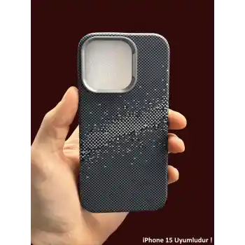 iPhone 15 MagSafe Uyumlu Kılıf Carbon Desenli Premium Kapak