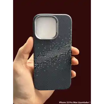 iPhone 15 Pro Max MagSafe Uyumlu Kılıf Carbon Desenli Premium Kapak