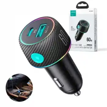 JOYROOM 60W USB/USB-C / Type-C  Araç Şarj Cihazı Siyah Çakmaklık