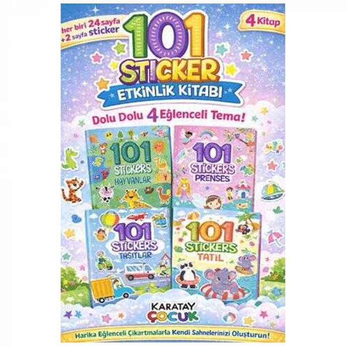 4E 101 Sticker Etknlik Kitabı Taşıtlar-Prenses-Hayvanlar-Tatil